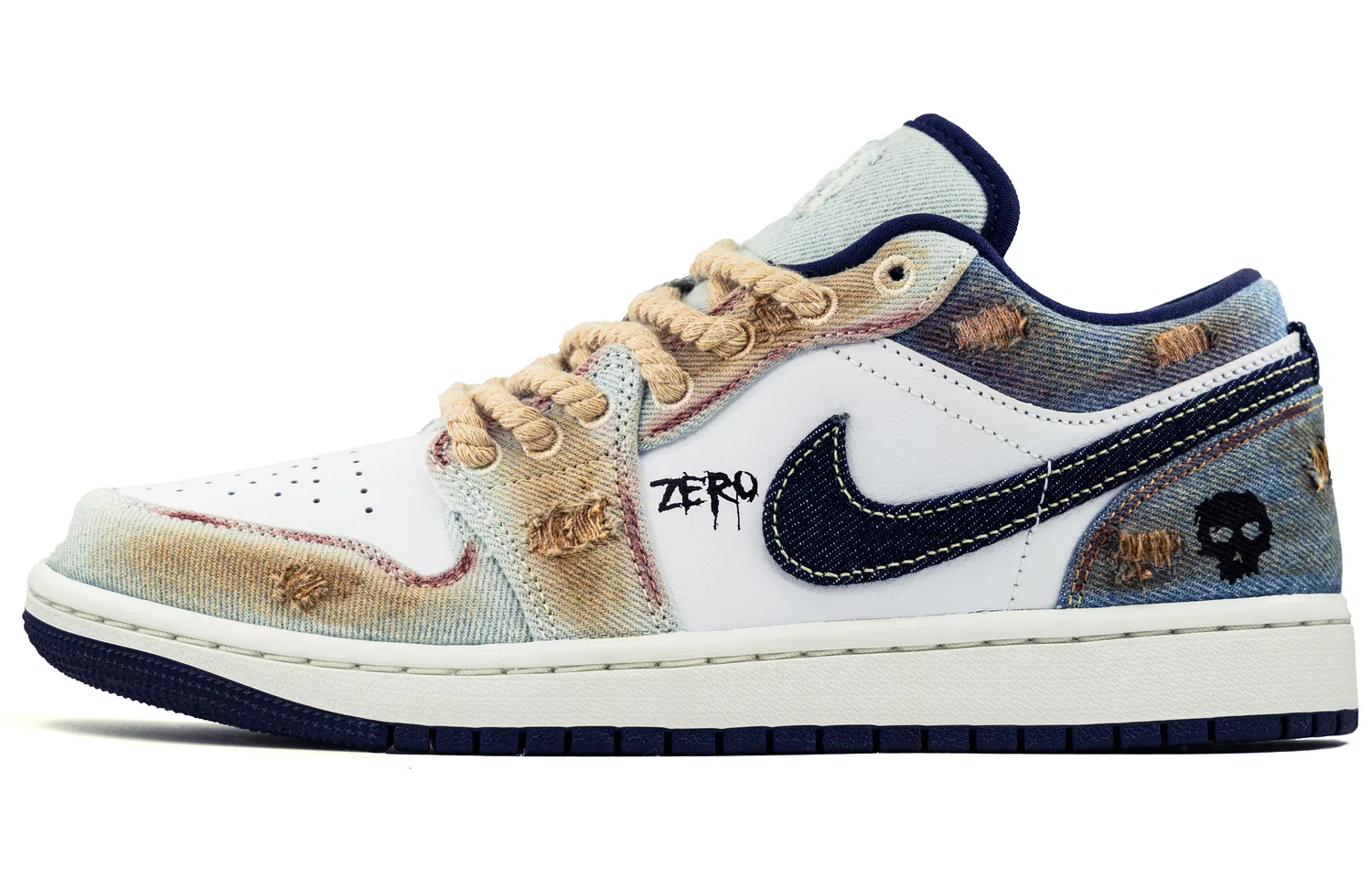 Кроссовки баскетбольные джинсовые Jordan Air 1 Low SE джинсово-белые — фото 3