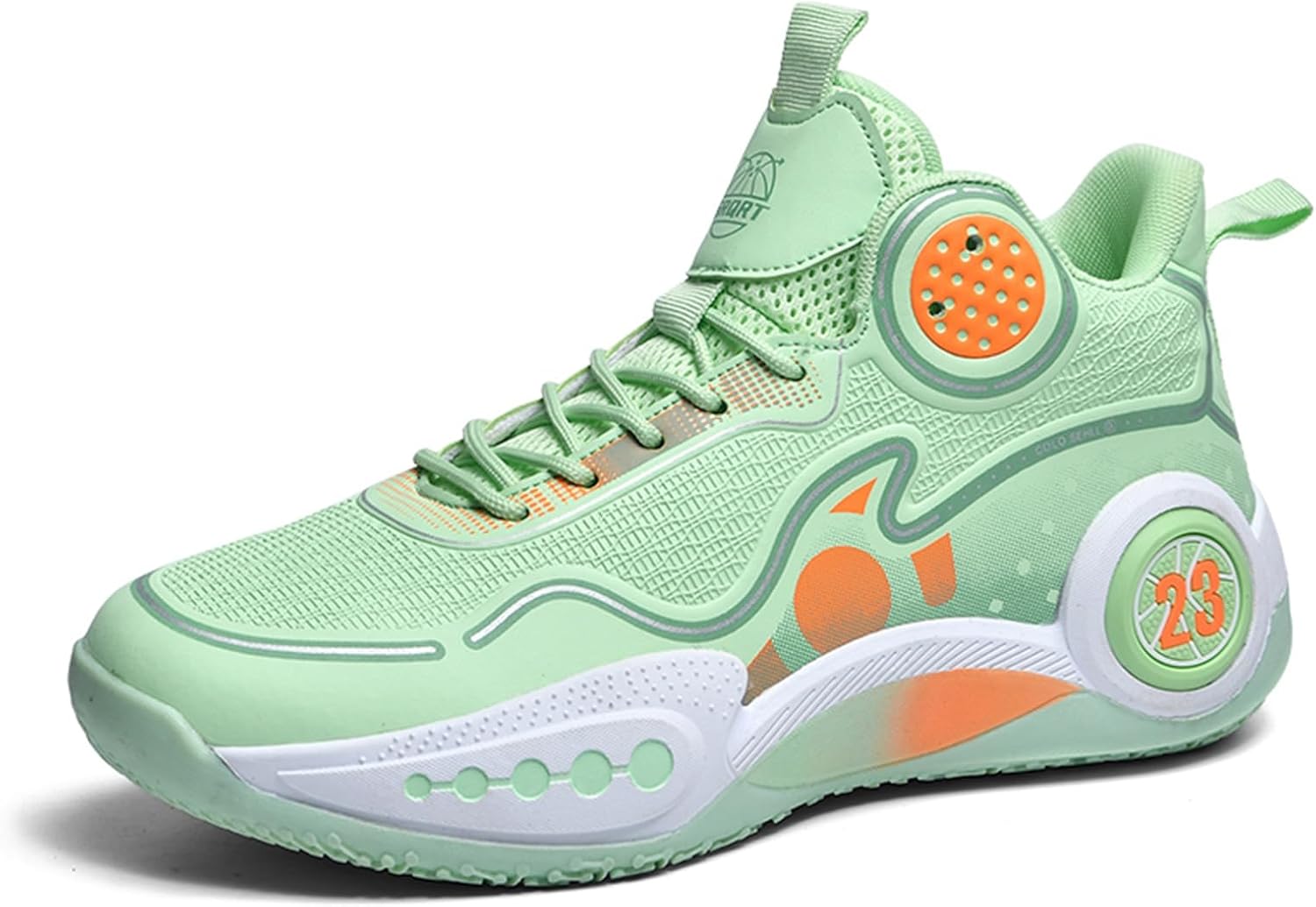 

Мужские кожаные средние кеды с шнуровкой и толстой подошвой, противоскользящие и амортизирующие, повседневные баскетбольные кроссовки, подходящие для занятий на открытом воздухе Qaoterod, зеленый