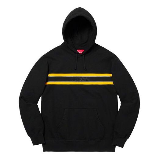 

Толстовка ss19 chest stripe logo hooded sweatshirt black logo Supreme, черный
