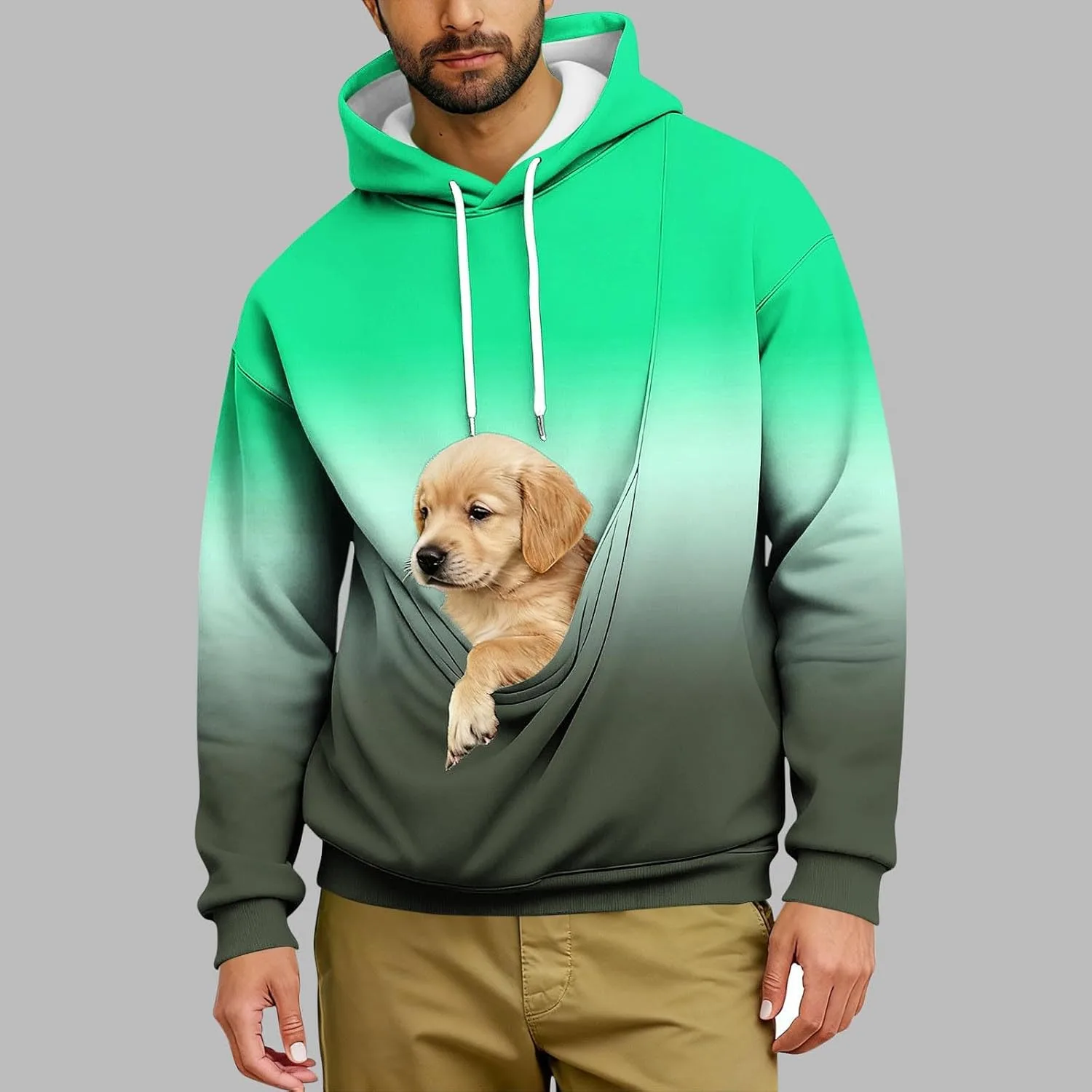 Толстовка с капюшоном-переноской для питомца, Long Sleeve, Fleece, Gradient Print, Unisex, с карманом-кенгуру — фото 2