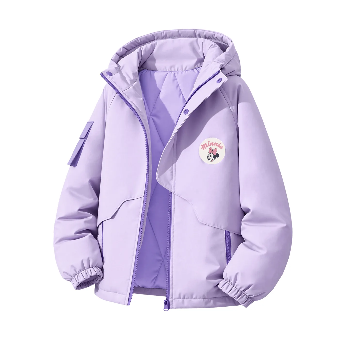 Детская утепленная куртка с капюшоном Disney, [Thickened Thermal]Dini Round Hook-and-Loop K Soft Purple