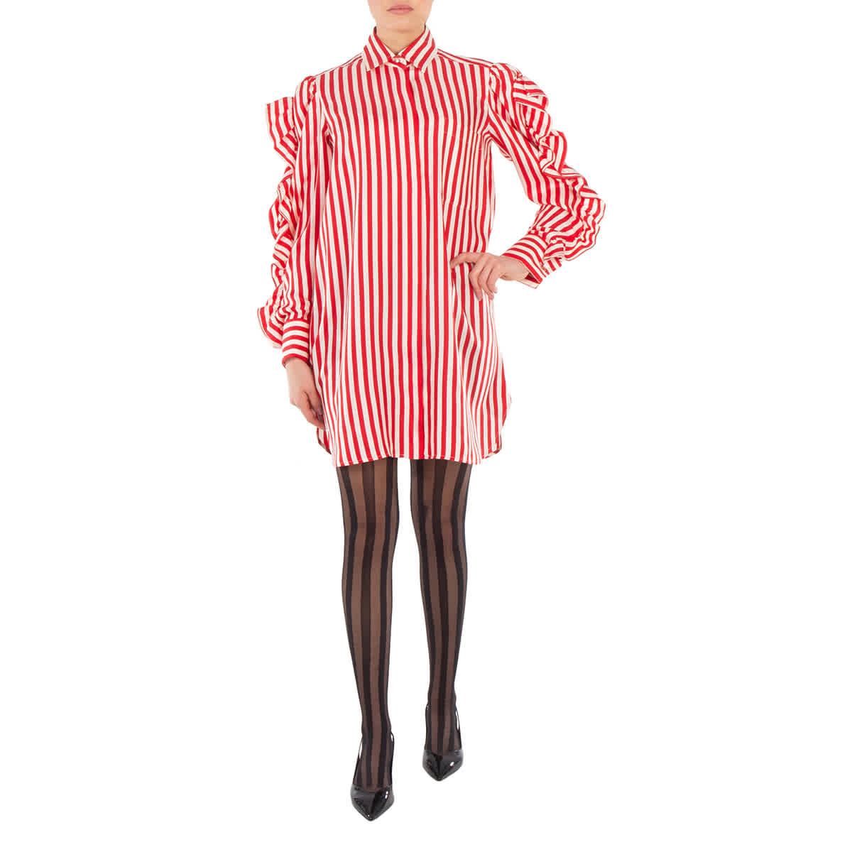 

Max Mara Manna Полосатая шелковая рубашка-платье, красный