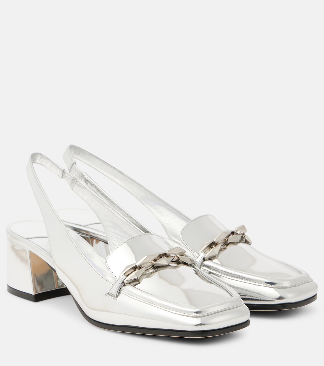 Туфли-лодочки Diamond Tilda из металлизированной кожи с ремешком на пятке Jimmy Choo, серебряный