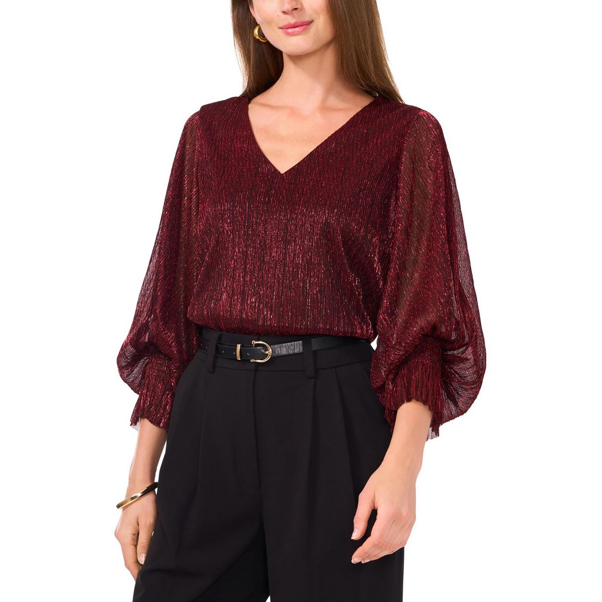 

Confetti Ready Женская металлизированная прозрачная блузка Vince Camuto, цвет ultra red