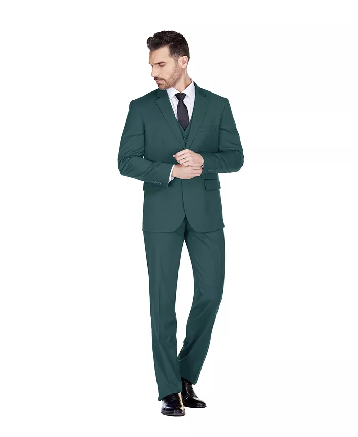 

Мужской классический костюм из трех предметов с эластичной тканью для комфорта Braveman, зеленый