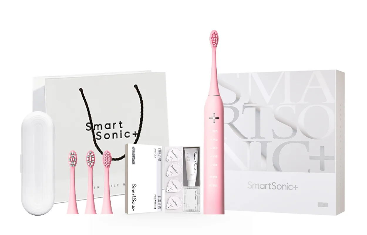 Электрическая зубная щетка Smartsonic+, Cherry Blossom Pink[4 Brush Heads+Mouthwash+Dental Floss]