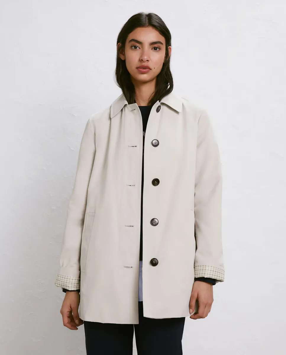 

Длинный женский тренч с контрастной клеткой Easy Wear, цвет Rice paper