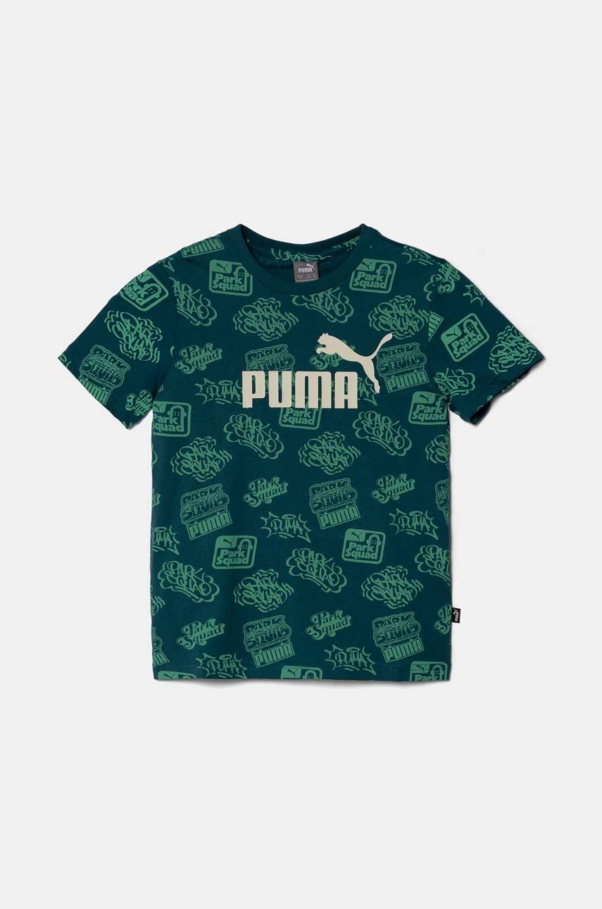 

Детская хлопковая футболка Puma ESS+ MID 90s AOP Tee, бирюзовый