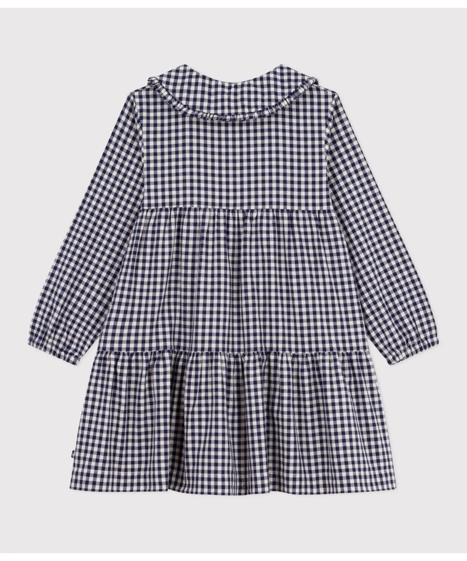 Детское платье из 100% хлопка с клеткой и фасоном флер PETIT BATEAU бело-синее — фото 2