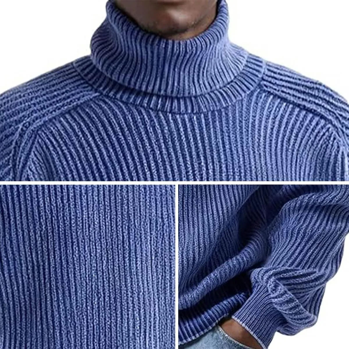 Простой и модный высокий воротник, мужской свитер Slim Fit с длинными рукавами — фото 2