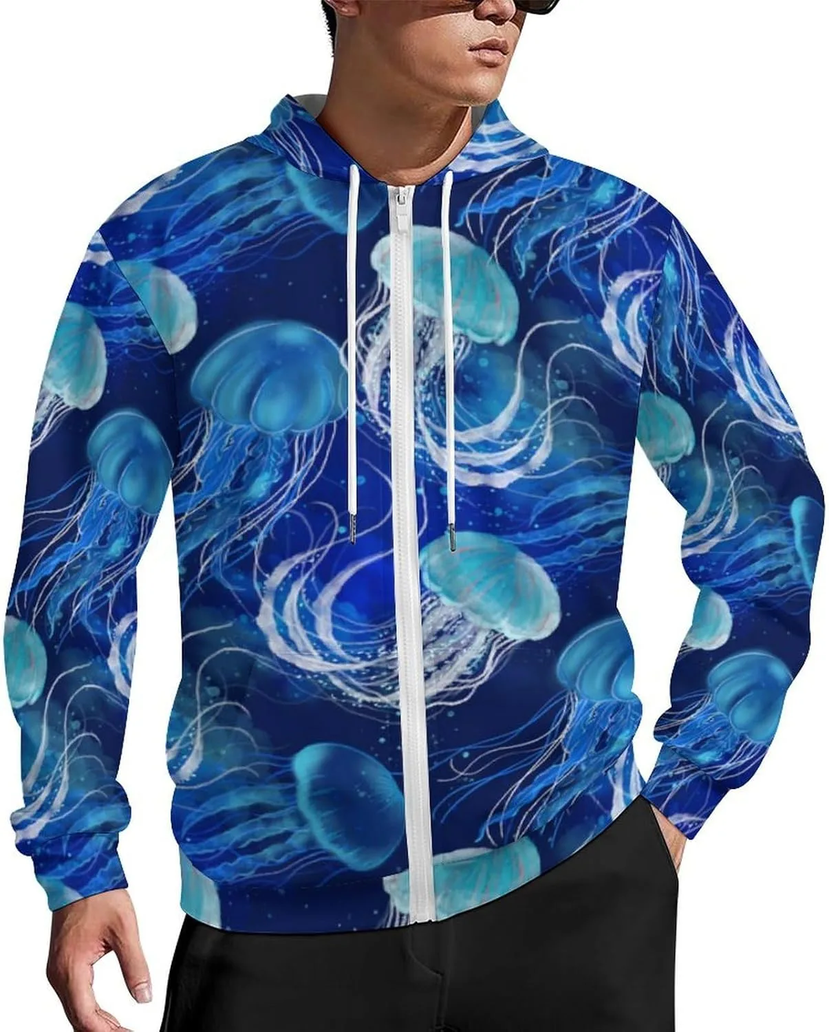 Толстовка с капюшоном Luminous Jellyfishs Blue, мужская, на молнии, оверсайз