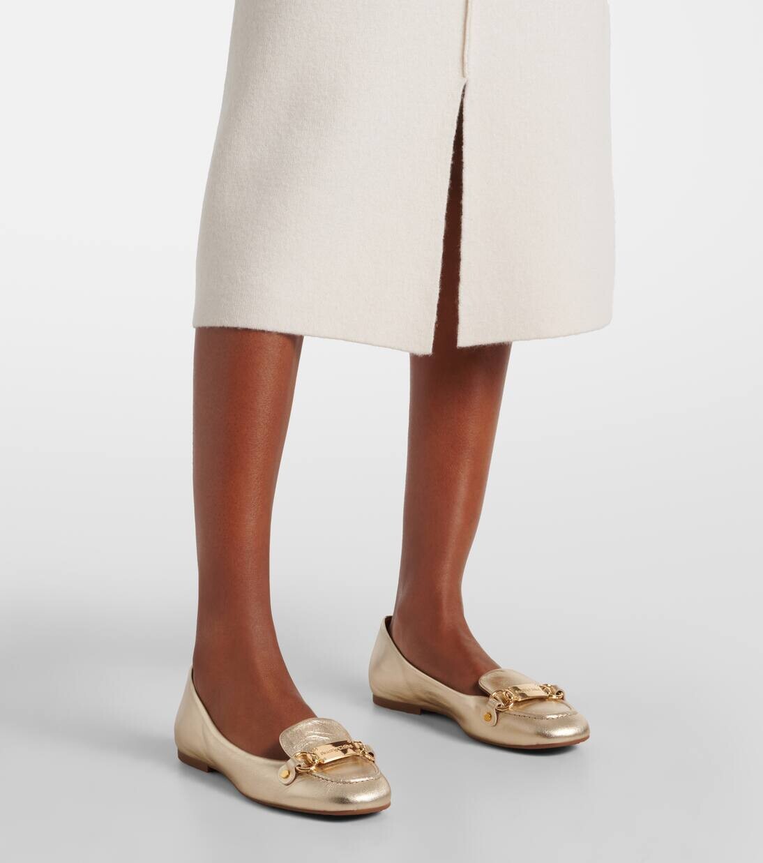 Фирменные балетки из металлизированной кожи See By Chloé, цвет light gold — фото 4