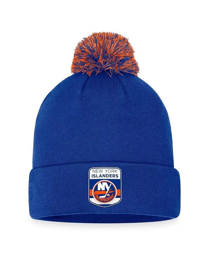 

Мужская вязаная шапка с манжетами и помпоном на драфте НХЛ Royal New York Islanders 2023 Fanatics, синий