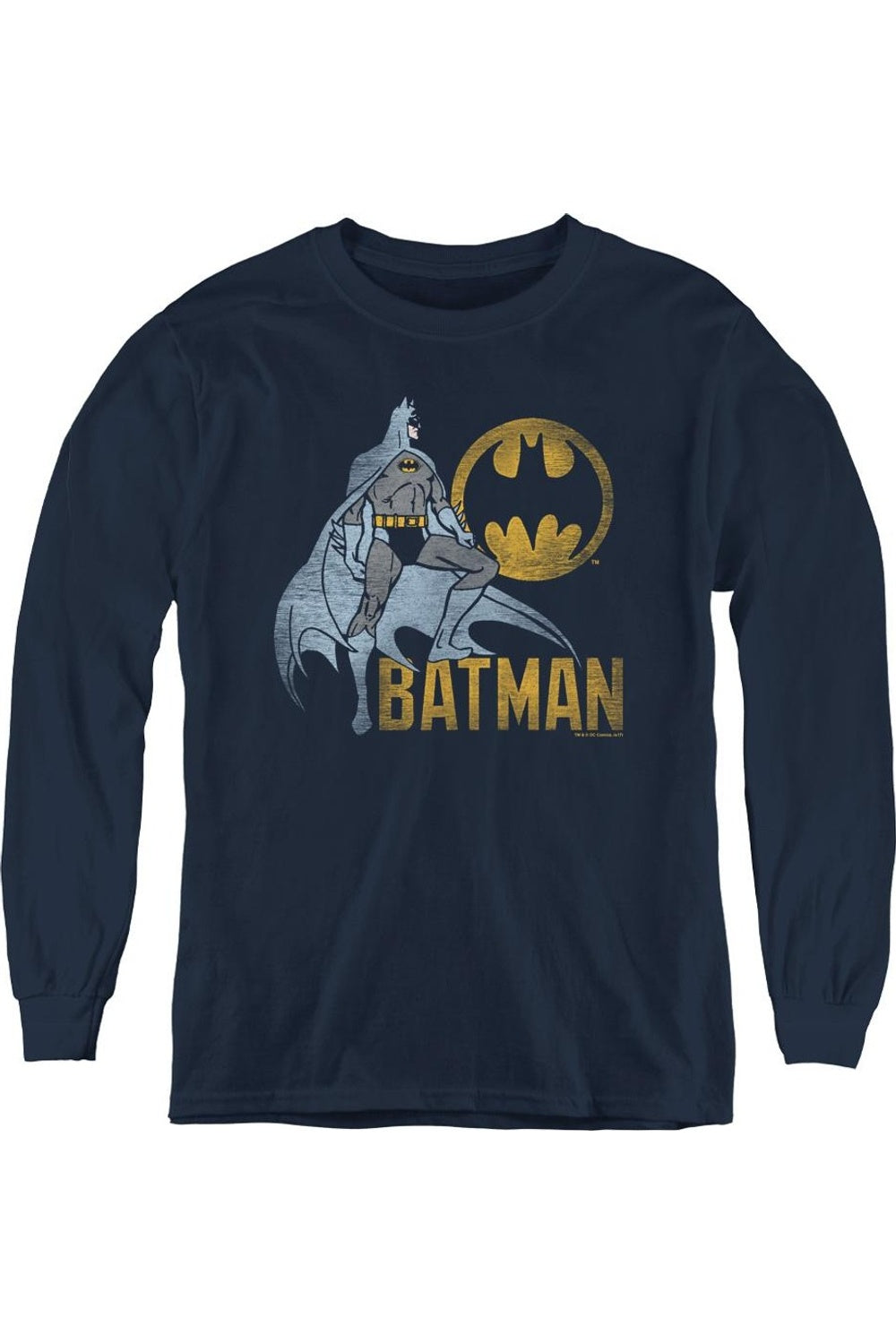 

Футболка с длинным рукавом Batman Knight Watch для подростков Gildan, темно-синий
