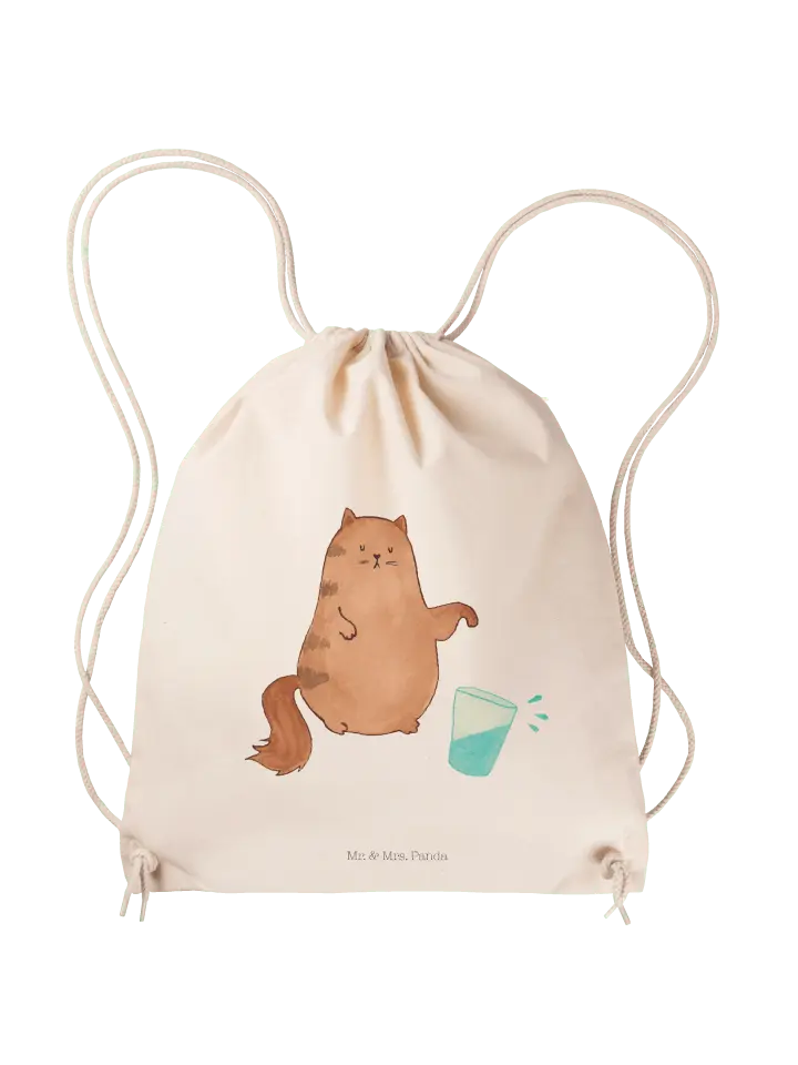 

Спортивная сумка Mr & Mrs Panda Sportbeutel Katze Wasserglas ohne Spruch, кремовый