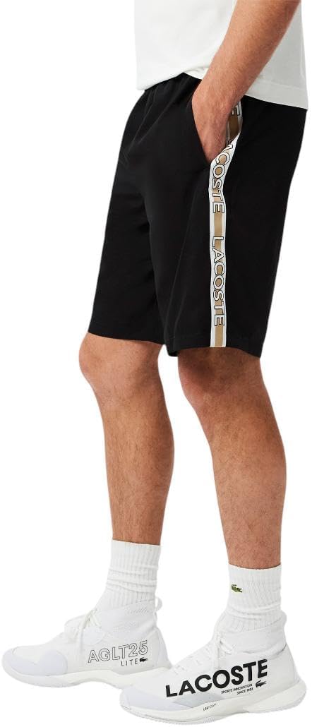 Мужские шорты Lacoste Sport с логотипом и полосками, Black — фото 2