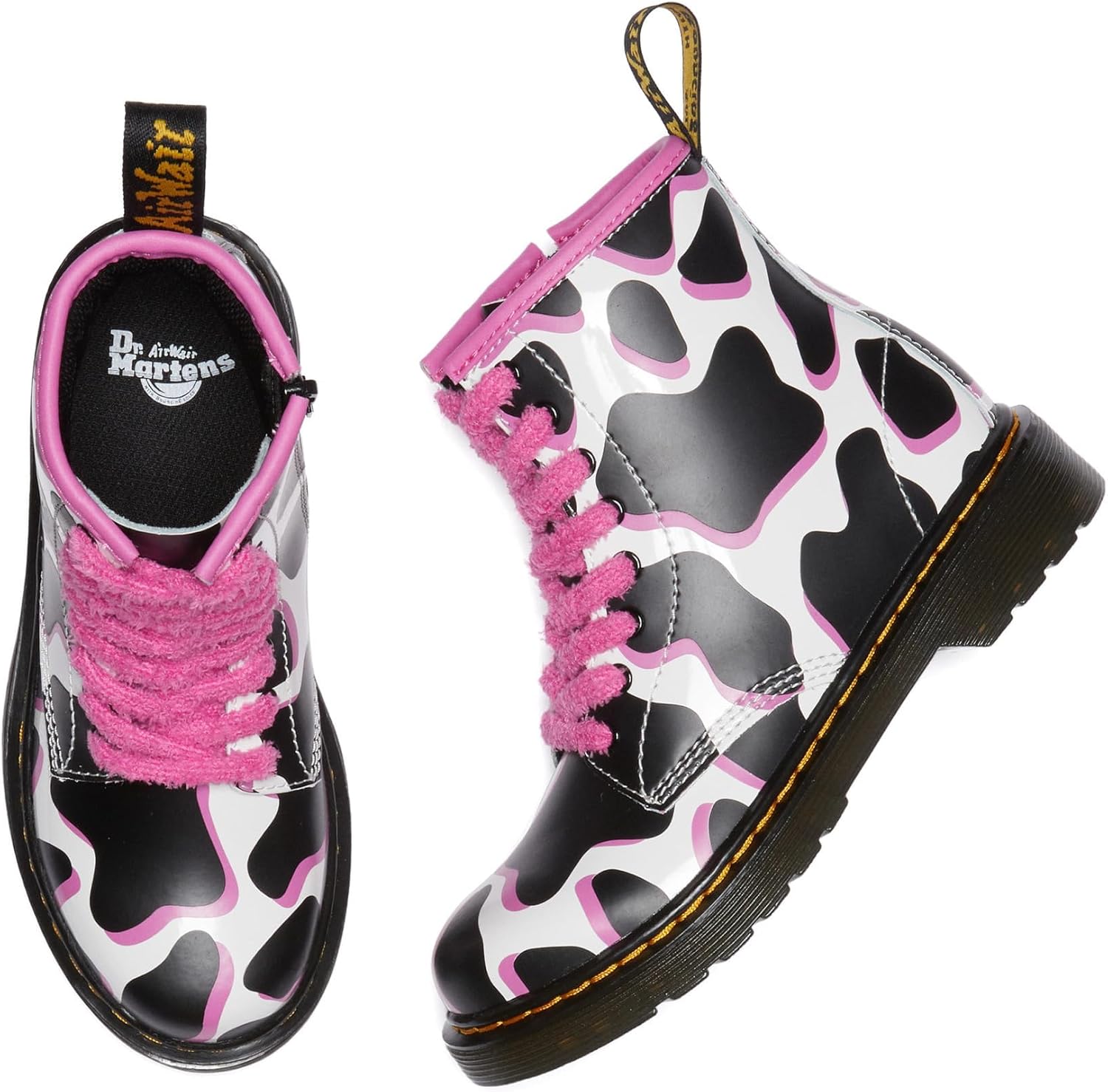 Ботинки Dr. Martens Girl's 1460, White Cow Print Patent Lamper, кожа — фото 2