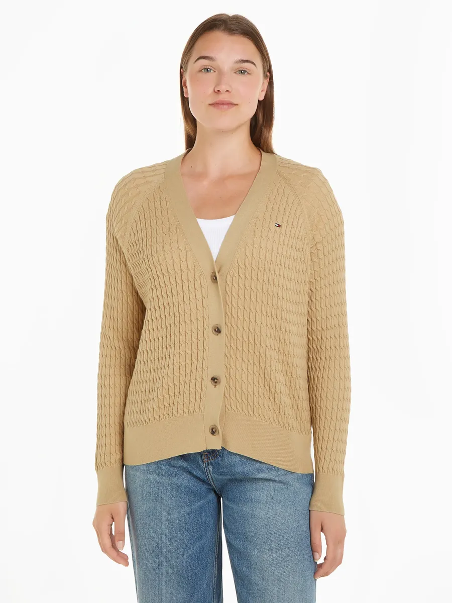 

Кардиган Tommy Hilfiger "CO CABLE V-NK CARDIGAN", с вязаным узором кос, цвет Harvest Wheat