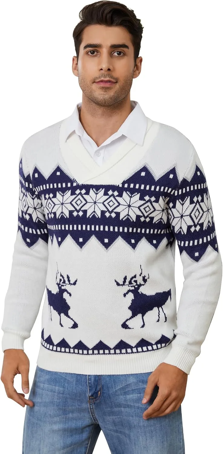 

Свитер мужской с принтом оленя и снежинки, V-образный вырез, мягкий и теплый Yesfashion