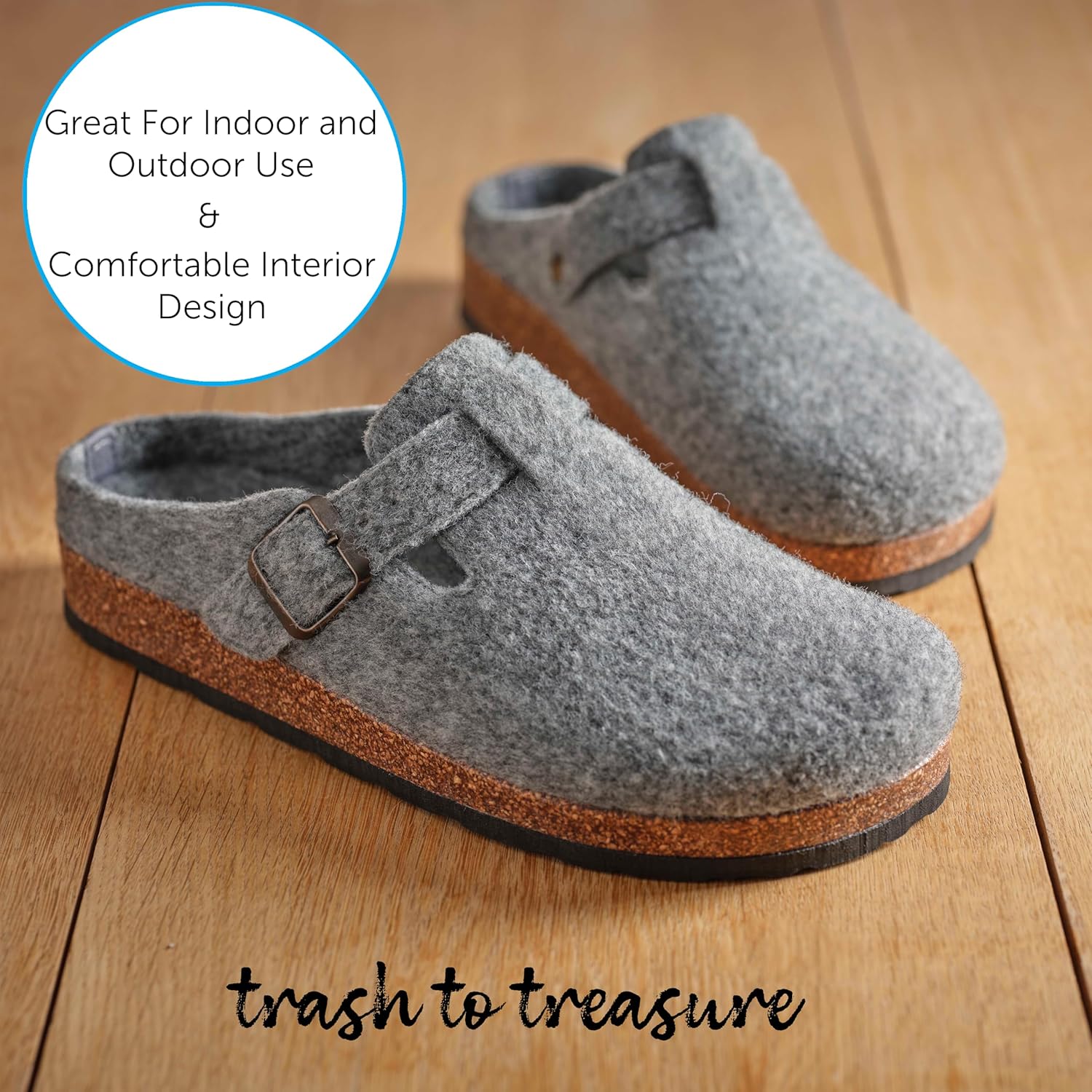 I WUZZA BOTTLE NOW COMFY Экологичные мужские тапочки: переработанные, ультракомфортные, мягкие, идеально подходят для дома и улицы, серый — фото 3