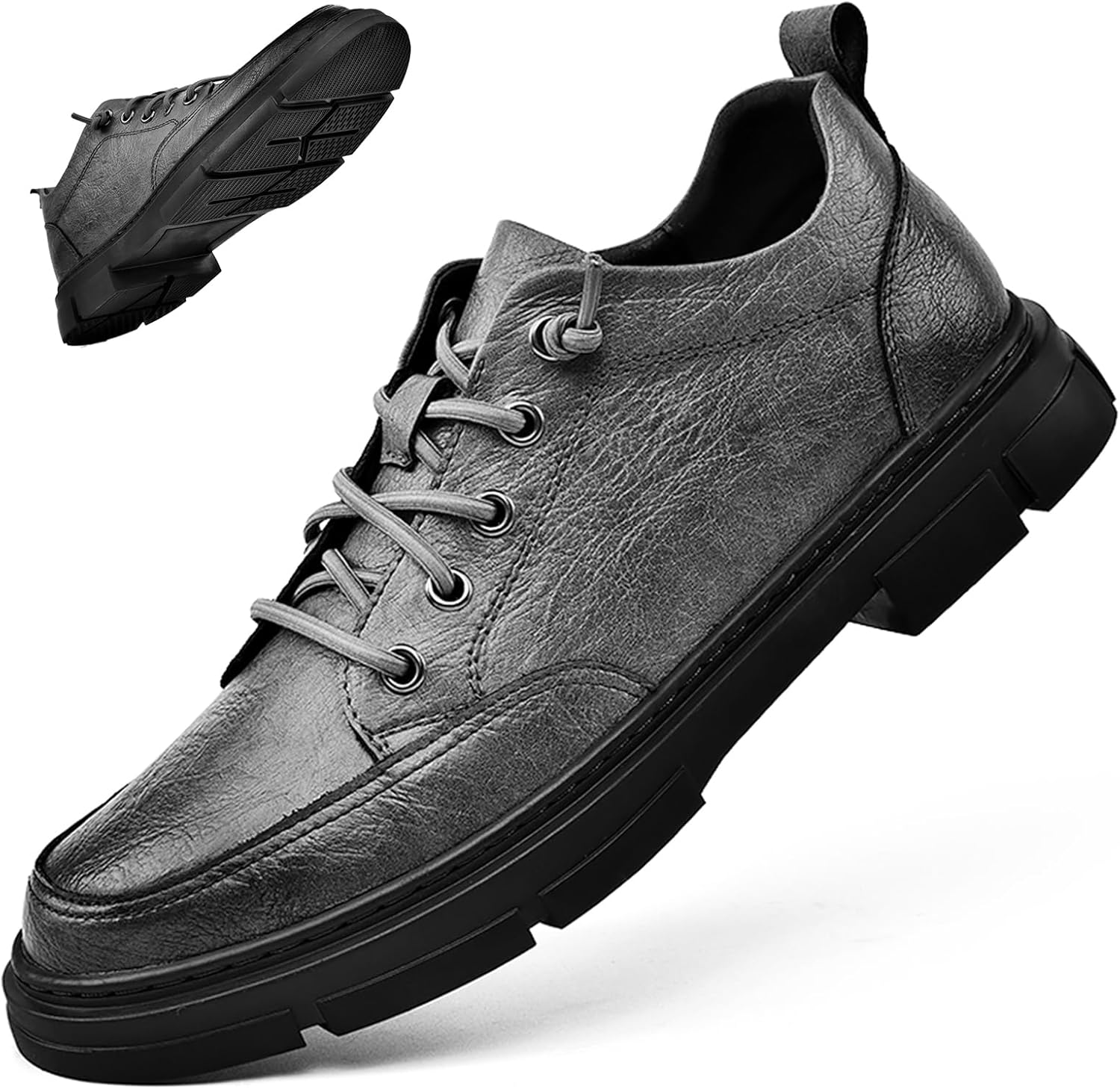 

Мужские кожаные кроссовки Oigunle на шнуровке, модные, с круглым носком, удобные, нескользящие, на молнии, низкие кожаные обувь, повседневные, для работы и бизнеса, серый