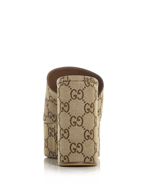 Женские сандалии на платформе с пряжкой "лошадиная уздечка" от GG Gucci, бежевый — фото 4