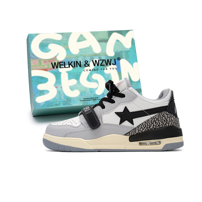 

WELKIN&WZWJ Звездная коллекция, белые кроссовки противоскользящие увеличивающие рост низкие скейтбордские унисекс серые черные бежевые, цвет Gray Black Beige