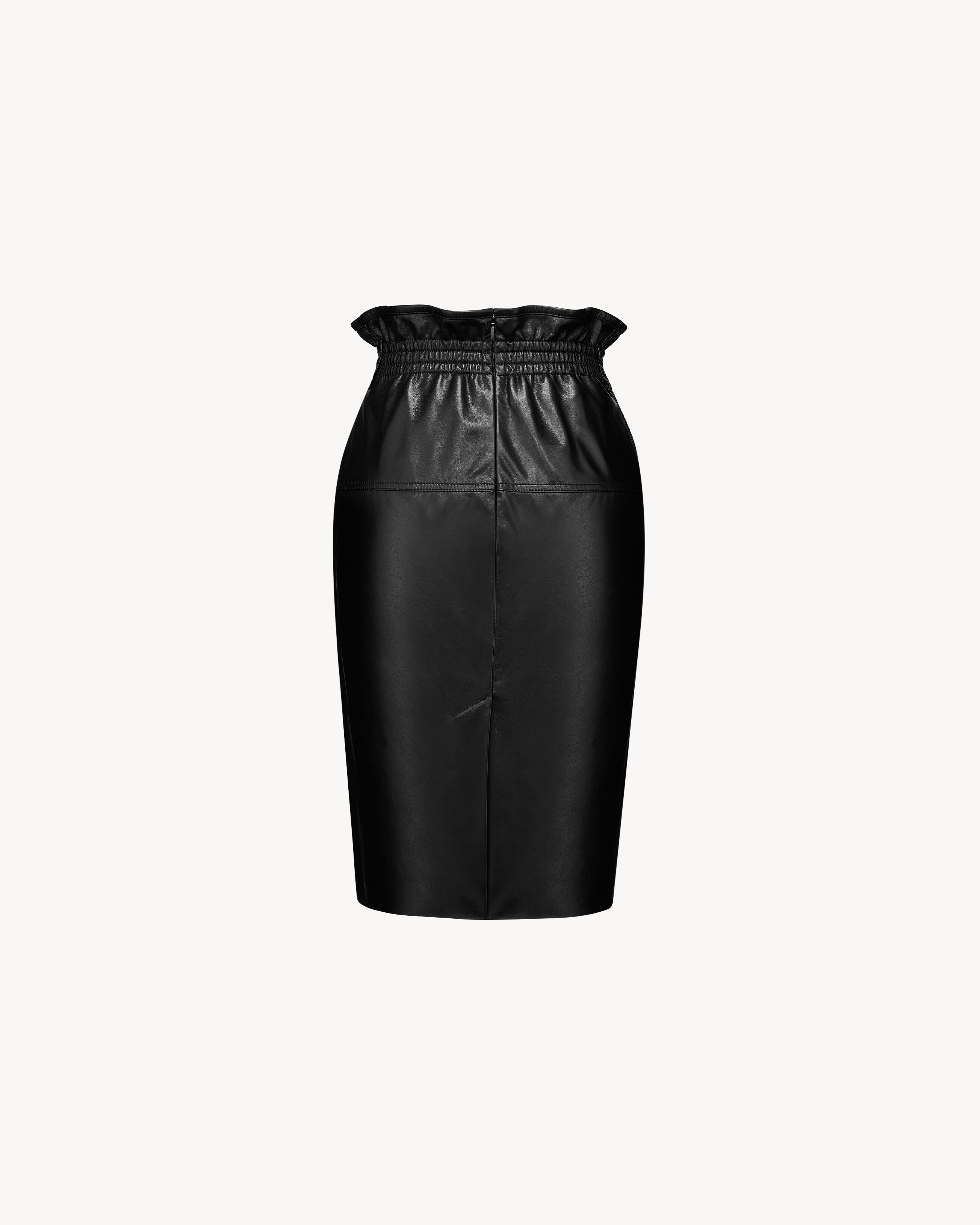 Юбка-карандаш с завышенной талией из овечьей кожи Saint Laurent, черный — фото 2
