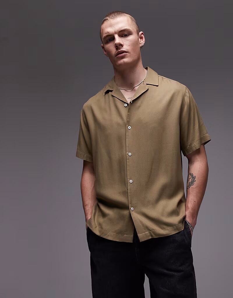 

Рубашка Topman с коротким рукавом цвета хаки