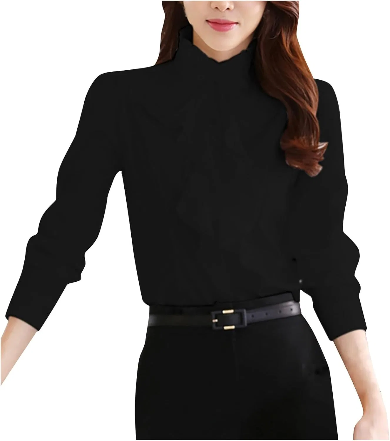 Блуза с воротником-стойкой, 4-way stretch, Korean Trend Stand Collar Shirt, белый — фото 3
