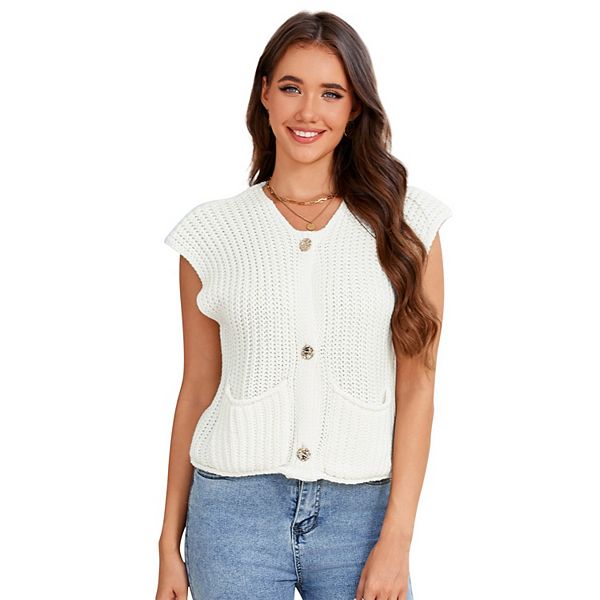 

Женский укороченный кардиган-жилет с карманами и пуговицами, черный Seoria, White