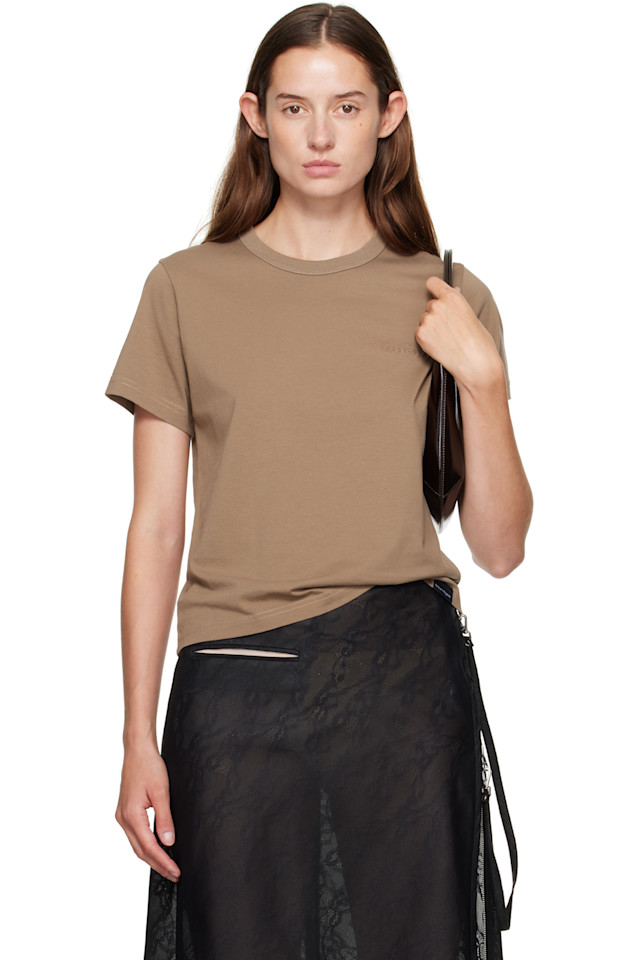 

Courrèges Футболка бежевого цвета с вышивкой, Бежевый, Courrèges Футболка бежевого цвета с вышивкой