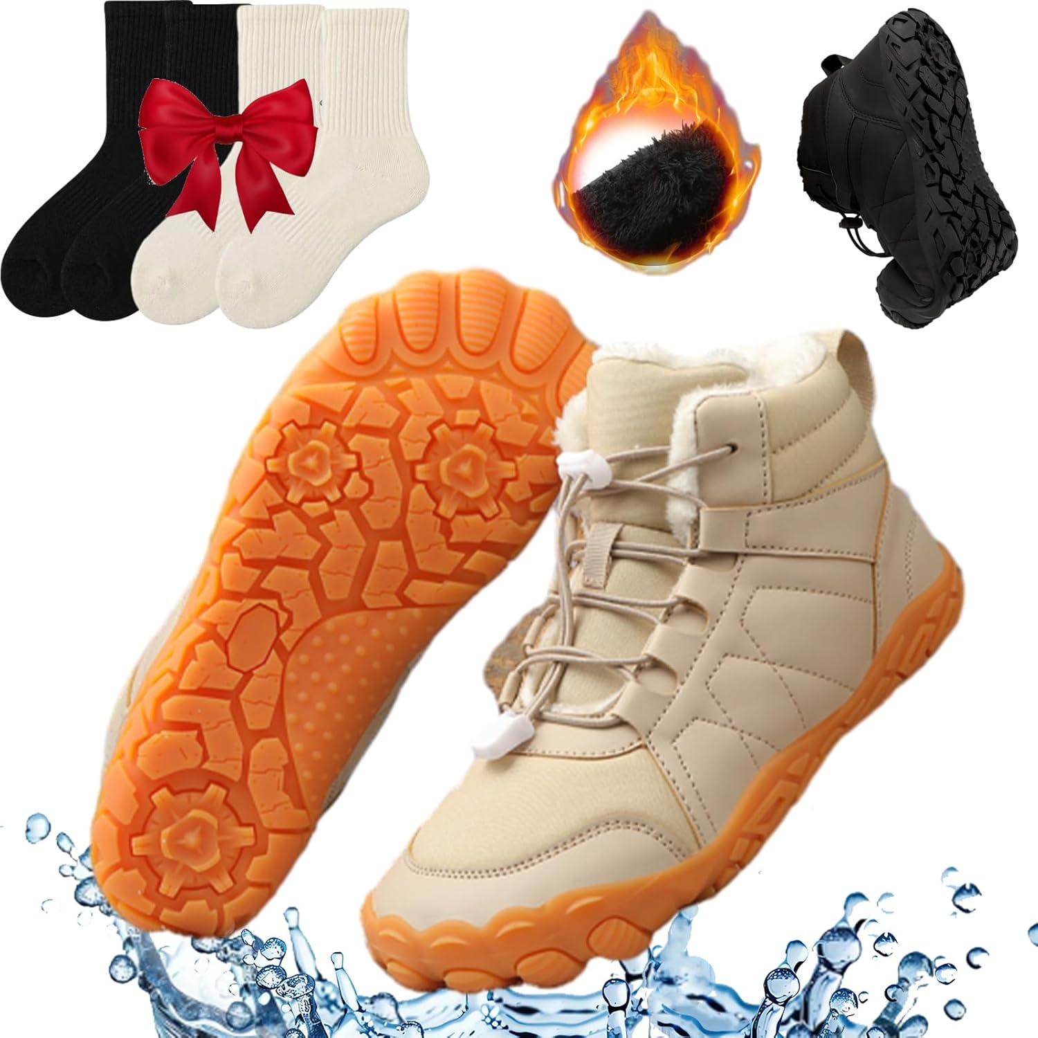 

Зимние босоножки с противоскользящей и водонепроницаемой подошвой, с утепленной подкладкой, широкие ботинки для мужчин и женщин Generic, хаки