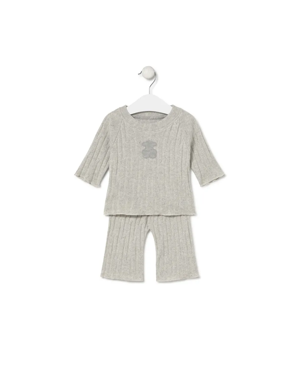 

Комплект для малыша из хлопкового трикотажа с медведем Tous, светло-серый