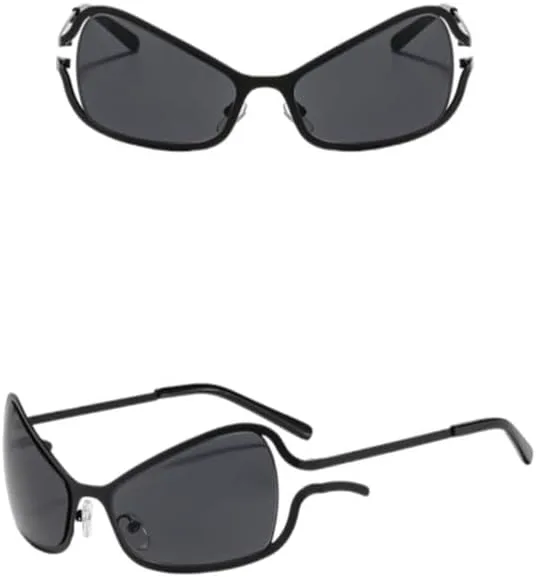 

Женские солнцезащитные очки в стиле панк «кошачий глаз», модные винтажные очки-щитки с металлической оправой, солнцезащитные очки-бабочки WNCKSQ, C1blackgray