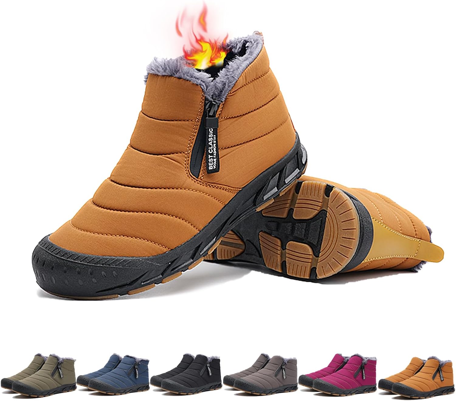 

Мужские зимние ботинки Snow, водоотталкивающие, с противоскользящей подошвой, утепленные мехом, теплые, с застежкой-молнией, на шнуровке, для улицы Generic, A-coffee Men 6men 13/Women 8