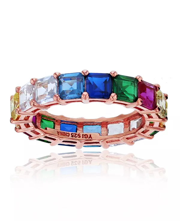 

Кольцо с радужным кубическим цирконием огранки «принцесса» из стерлингового серебра с покрытием из розового золота 14 карат Macy'S, multi