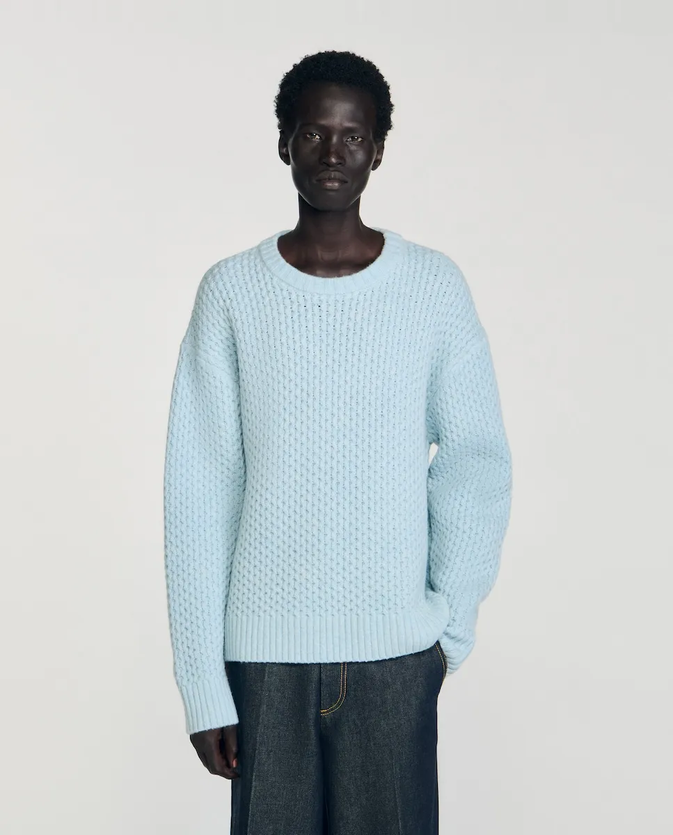 

Мужской джемпер из шерсти с узором «соты» Sandro, светло-голубой