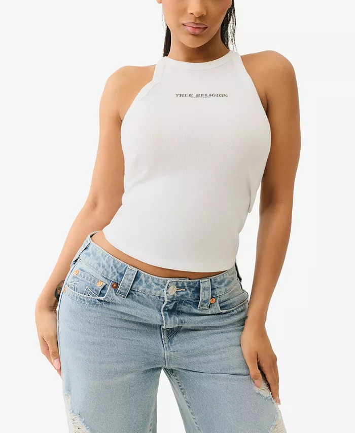 

Женская майка-борцовка с логотипом и запахом на шее True Religion, белый