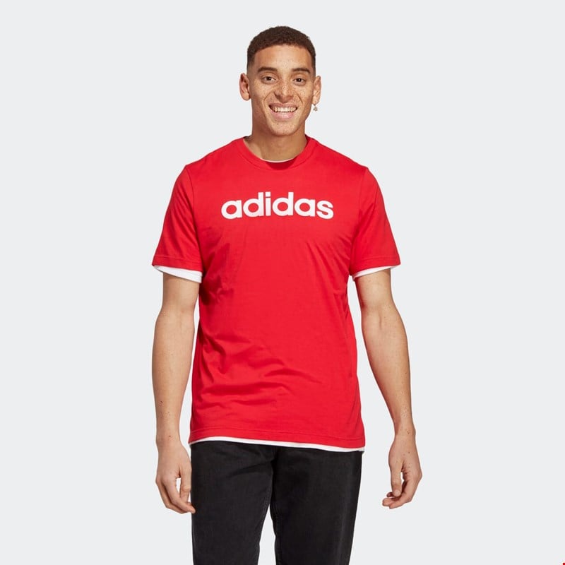 

Мужская футболка Essentials из одинарного джерси с линейной вышивкой логотипа Adidas, белый