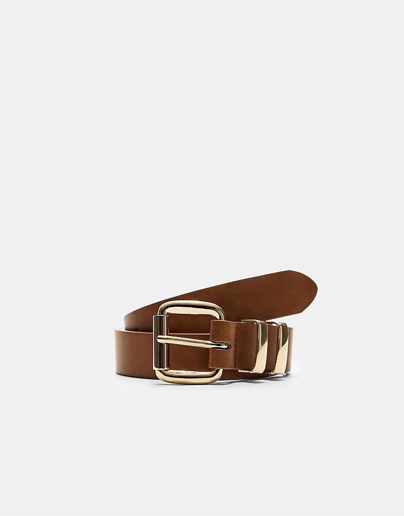 

Ремень Stradivarius Basic с квадратной пряжкой коричневого цвета