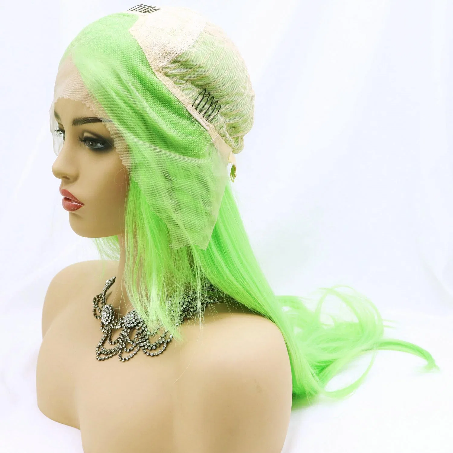 Женский парик «13 x 3 Inch Lace Front» длинный прямой флуоресцентно-зеленый Serenewig, Bright Green/Fluorescent Green/Yellow Green — фото 4