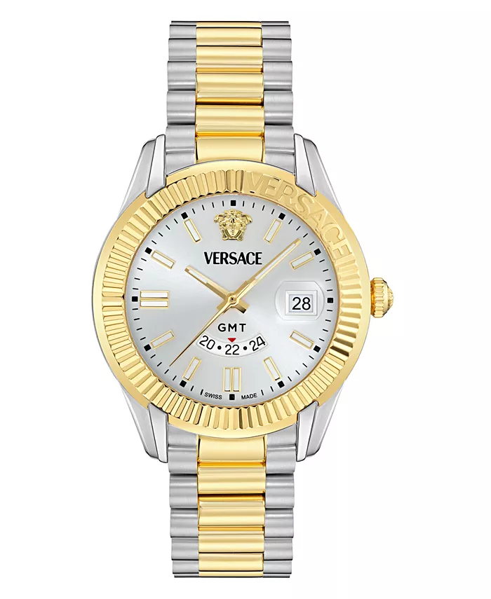 

Мужские часы Swiss Apodis GMT с двухцветным браслетом 41mm Versace