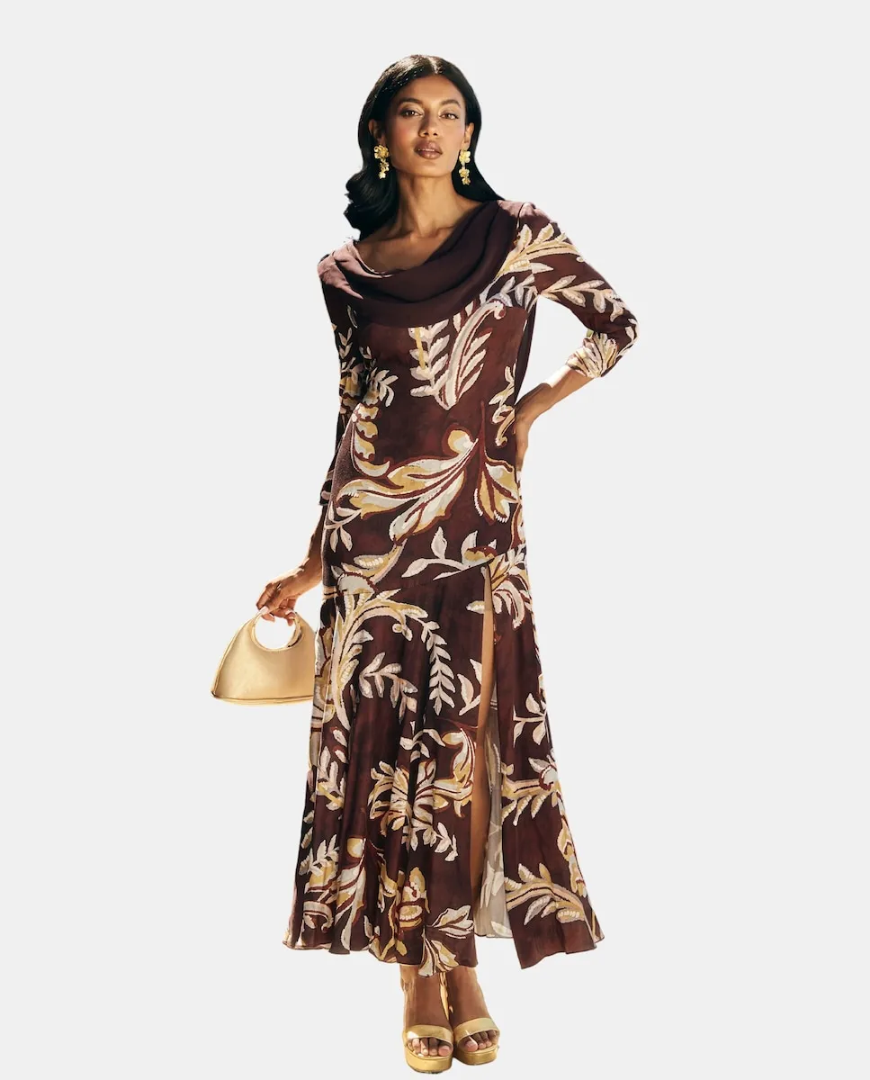 

Платье миди с боковым разрезом и открытой спиной MIPHAI, коричневый