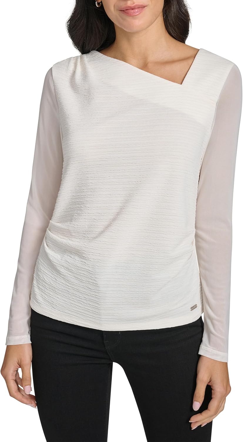 

Женский топ Calvin Klein с длинными рукавами и асимметричным вырезом, Cream