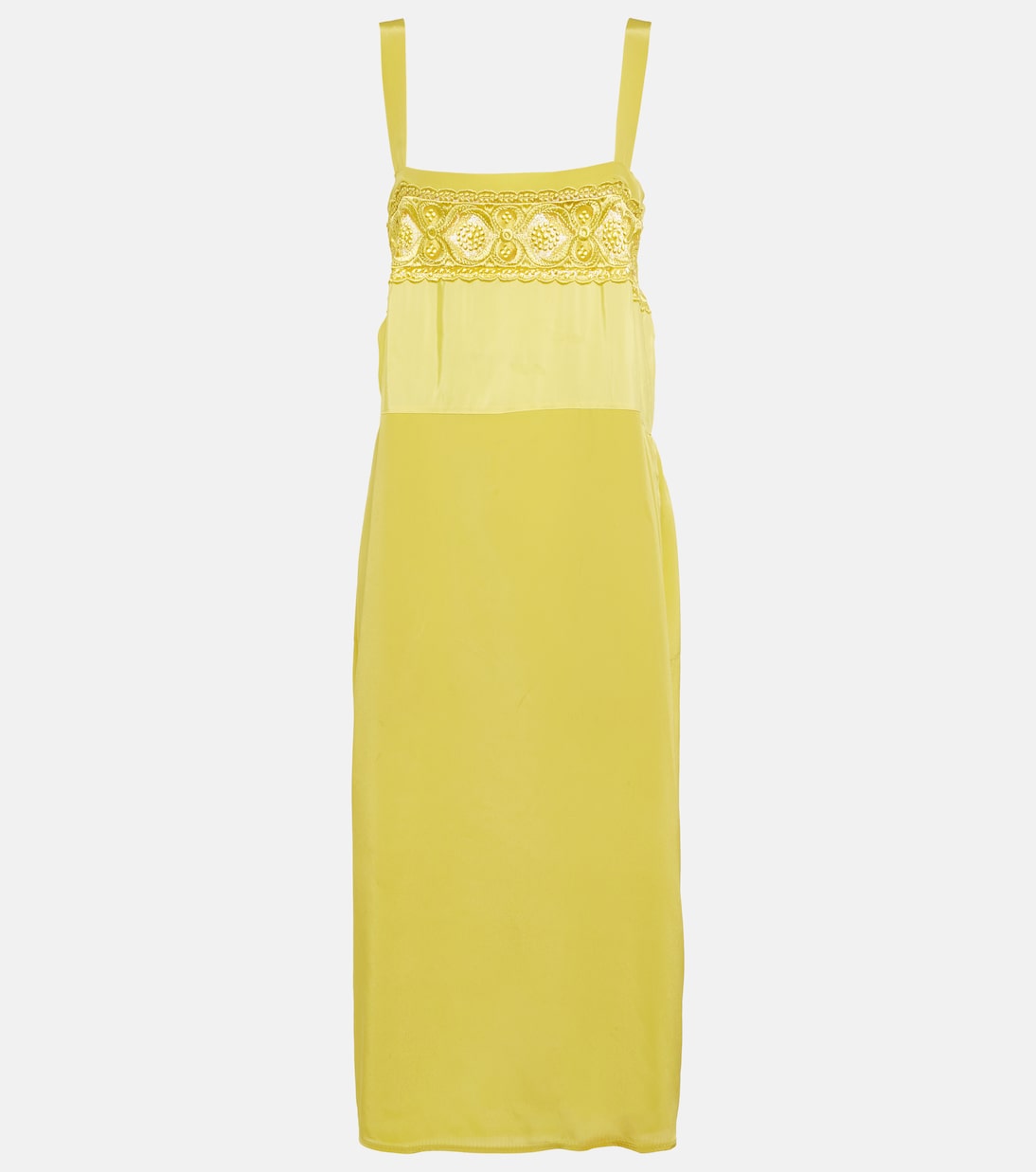 

Платье миди из смесового шелка с кружевной отделкой Maison Margiela, Lemon