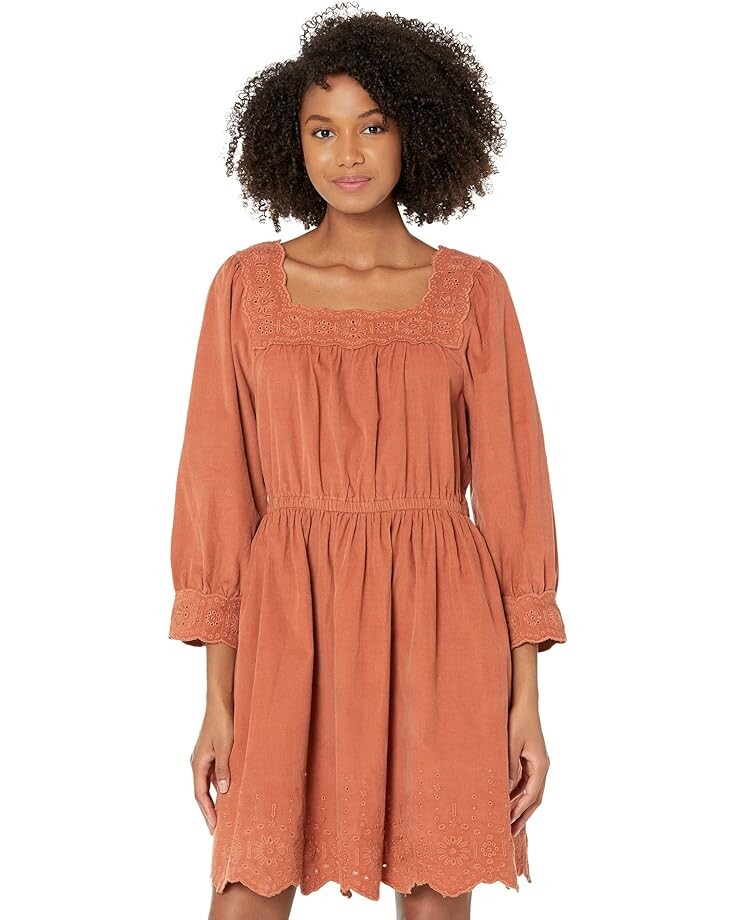 

Платье Madewell Embroidered Corduroy Square-Neck Mini, цвет Warm Umber