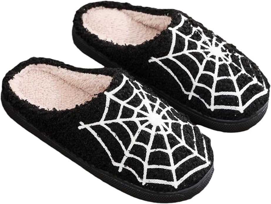 

Домашние тапочки на Хэллоуин для женщин и мужчин - уютные плюшевые домашние тапочки с нескользящей подошвой, милые изображения привидений/тыкв/летучих мышей, нескользящие, удобные для дома, для взрослых Hi-Y2Kgirls, A18