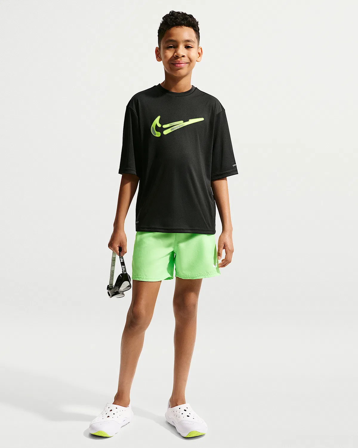 Большой детский (мальчиковый) Dri-FIT UV короткий рукав топ Nike Swim Hydroguard, Black — фото 4