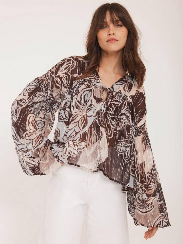 

Блузка с цветочным принтом и пайетками Mint Velvet, Brown/Multi
